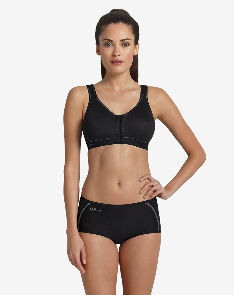 mooie zwarte sport bh met voorsluiting anita frontline