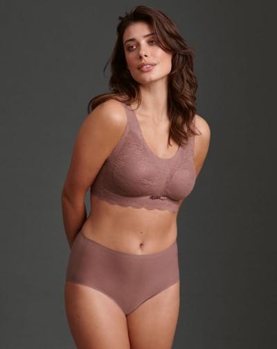 ANITA Essentials lace bralette zonder beugel, uitneembare voorgevormde cups ‘Berry, nude/bruin’.