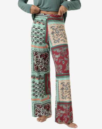 MEY Mystical Maze lange pyjamabroek Peat moss groen ademende stof voor de nachtmabroek Peat moss groen met elastische tailleband