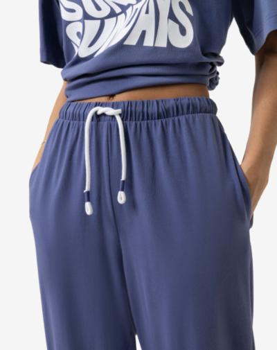 MEY Solid Love pyjamabroek Astral nights blauw met elastische tailleband