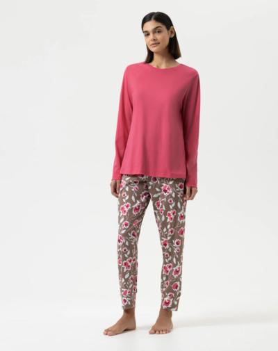 MEY Eternal roses lange pyjama-set katoen Chestnut bruin dames