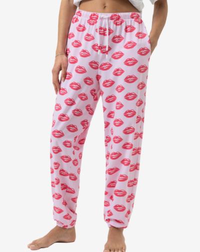 MEY Juicy Kiss pyjamabroek soft pink met boorden onderaan