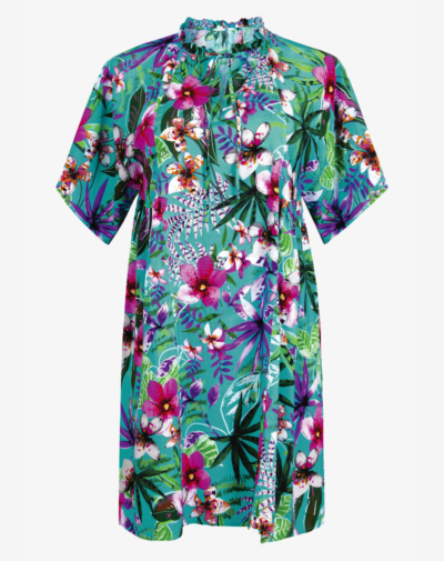 ROSA FAIA strandjurk korte mouwen Aloha tropische print