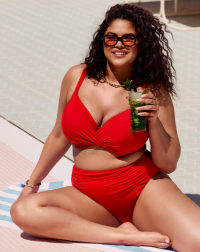 ELOMI Plain Sailing plunge bikini Lava rood voor curvy vrouwen