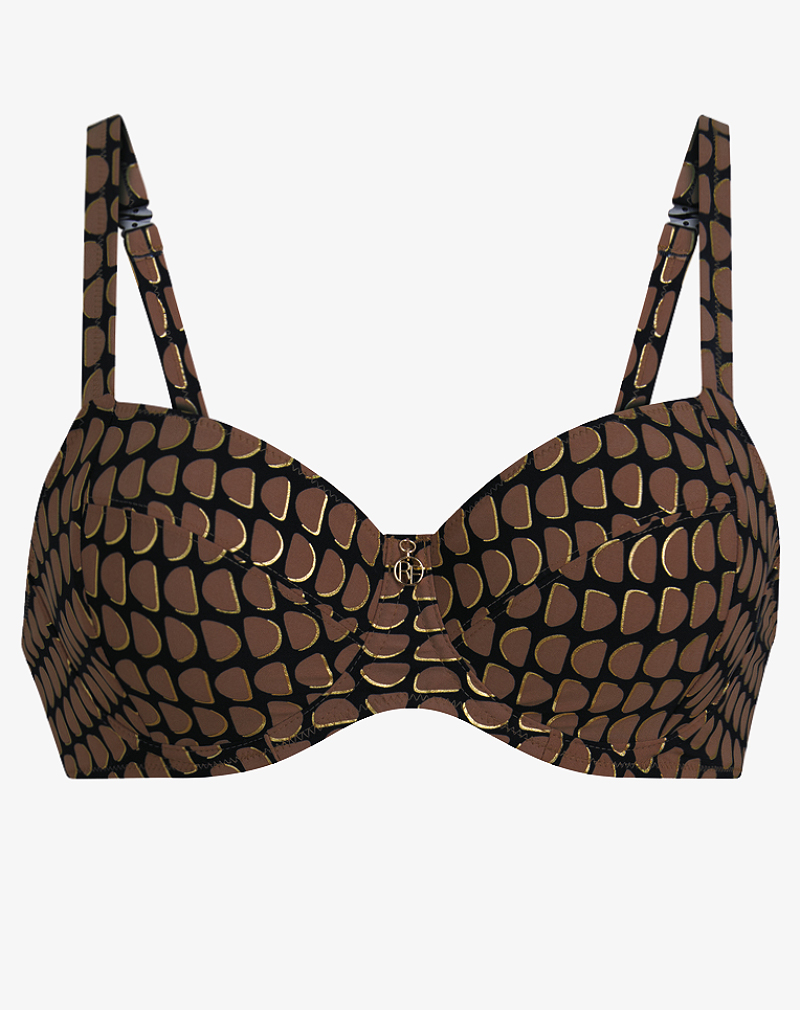 ROSA FAIA Leandra bikini Java beach bruine luxe print met goudkleurige accenten
