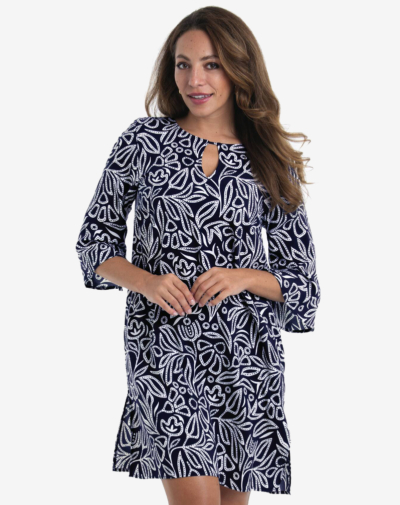 ANITA Salla strandjurkje Flower dots marineblauw witte print