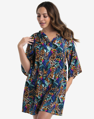 ANITA Manihi strandjurk Deep jungle luchtige strandjurk met tropische print comfortabele pasvorm