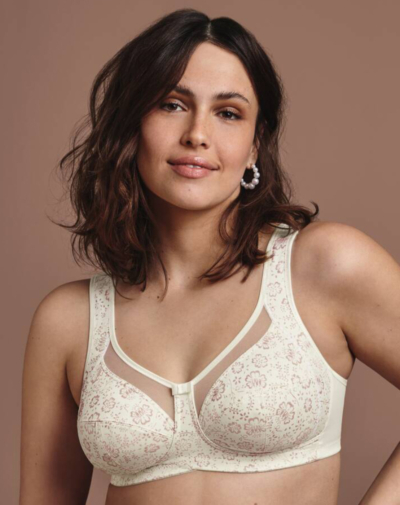 ANITA Clara Art bh zonder beugel licht beige met print stevige pasvorm grote cupmaat